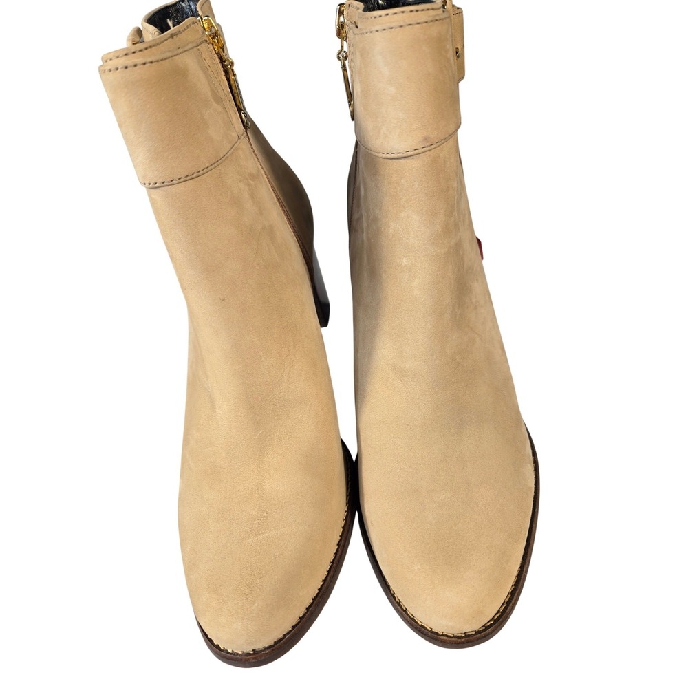 Marc Joseph New York Tan Suede Buckle Ankle Boots Womens 10.5 Block Heel Zipper